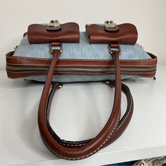 DOONEY & BOURKE Signature Mono Canvas Brown Leather Double Pocket Satchel - Picture 5 of 15